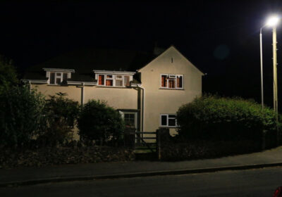 A house bathed in LED light that some residents say is inappropriately bright for the area