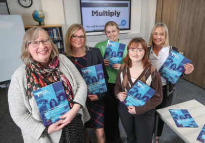 In the picture (from left) Multiply Learning co-ordinator Kate Holmes, Multiply programme manager Hannah Ball, Multiply marketing officer Olivia Girling, Multiply learning support officer Aimee Brown and business and finance manager Terri Clark.