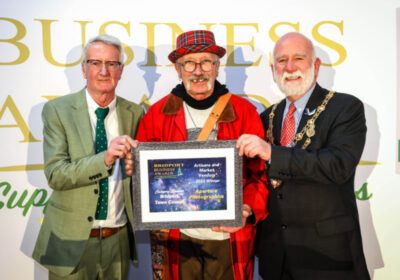 Doug Chalk Receiving Award at Bridport Business Awards.