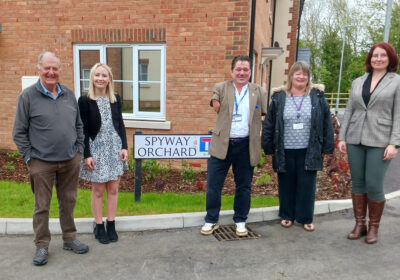 In the picture (from left) are Cllr Ian Vaughan-Arbuckle, Langton Matravers Parish Council, Sadie Pickernell, Technical Coordinator at Aster Group UK, Lead member, Cllr Graham Carr-Jones – Housing & Homelessness, Chris McDermott, Senior Housing Enabling & Policy Officer, Dorset Council and Rosemary Elliott, Pre-Construction Managing Quantity Surveyor, Countryside Partnerships Southern.