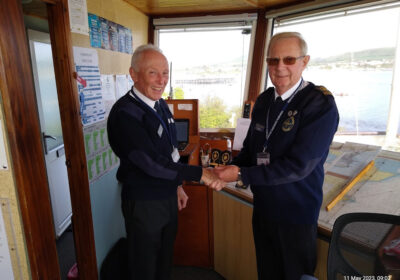 Martin Jones receives the station manager epaulettes PHOTO: Swanage NCI