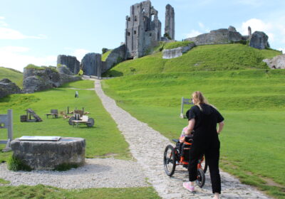The all-terrain wheelchair is free to use for Corfe Castle visitors. Picture: National Trust/Ellen Smith