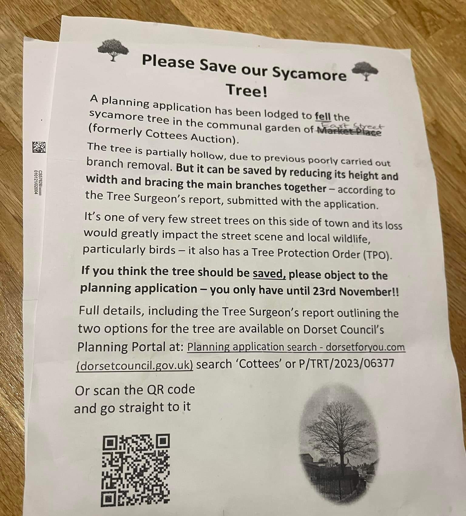 A flyer printed in opposition to the tree's felling. Photo: Facebook