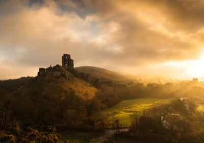 Corfe Castle at Sunrise. Photo: National Trust.
