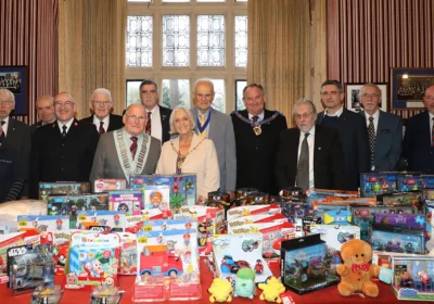 Those with collars, from left; Freemason David Vaughan, Mayor of Bournemouth Cllr Anne Filer, Alderman Michael Filer, and Chris Lockwood, head of the Freemasons in Bournemouth, Christchurch and the New Forest