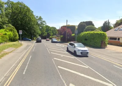 The woman was hit by a car in Lower Blandford Road, Broadstone. Picture: Google