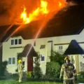 Firefighters tackling the blaze in Stoborough Meadow, Wareham. Picture: Swanage Fire Station