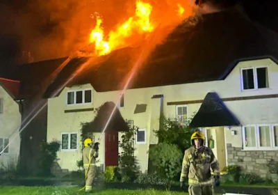 Firefighters tackling the blaze in Stoborough Meadow, Wareham. Picture: Swanage Fire Station
