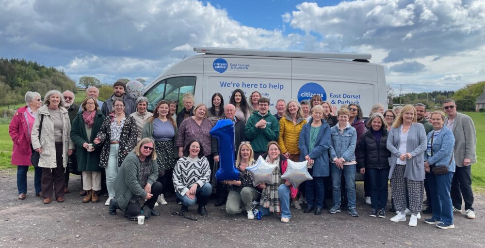 Staff and volunteers from Citizens Advice East Dorset & Purbeck celebrate the Advice Bus first birthday Picture: Citizens Advice