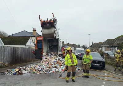 The lorry tipped rubbish out in a Swanage street to tackle the fire. Pictures: Swanage Fire Station