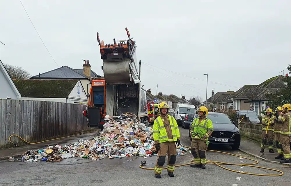 The lorry tipped rubbish out in a Swanage street to tackle the fire. Pictures: Swanage Fire Station