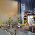 Fire crews at the site, in Ling Road, Poole. Picture: Poole Fire Station