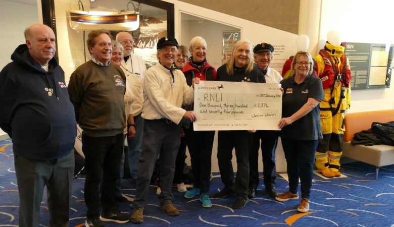 Wareham Whalers presenting the final cheque for £1,374 to representatives of RNLI fundraising groups from Poole, Mudeford, Wareham and Weymouth Picture: Wareham Whalers