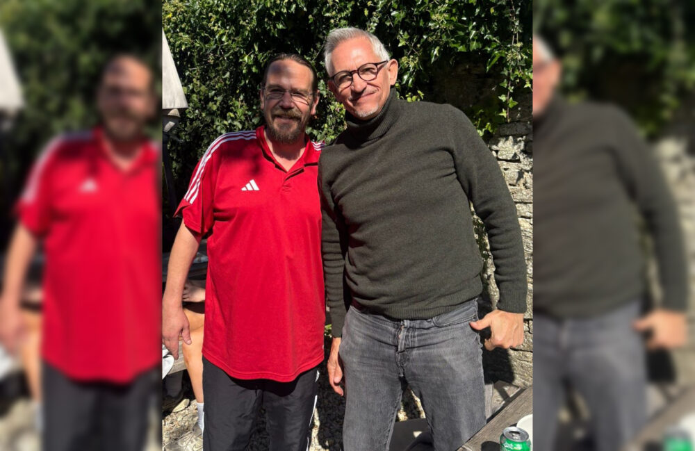 Gary Lineker posing with staff at The Greyhound Inn Picture: The Greyhound Inn