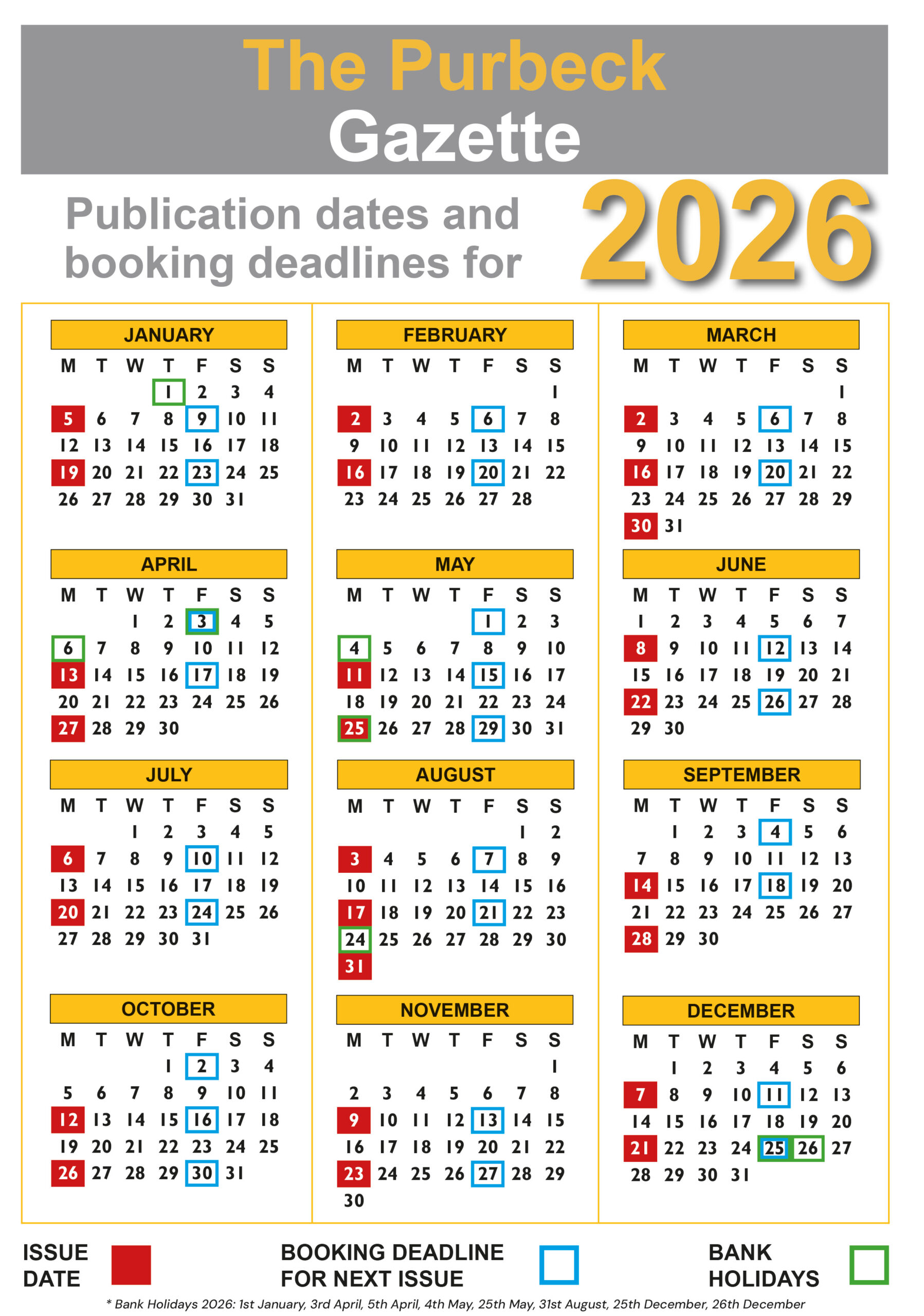2026 Publication Dates